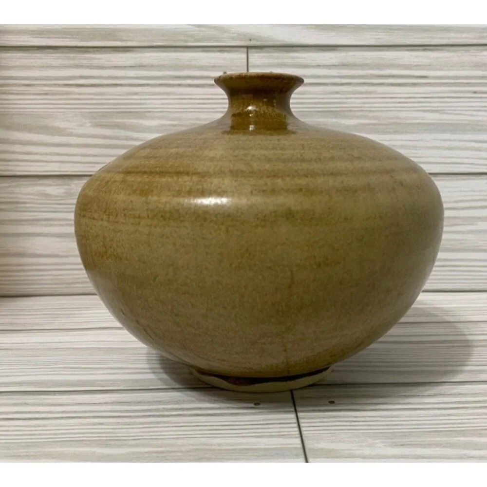 Handmade Ceramic Vase Signed Brown Little Neck Vessel Minimalist - Picture 1 of 5